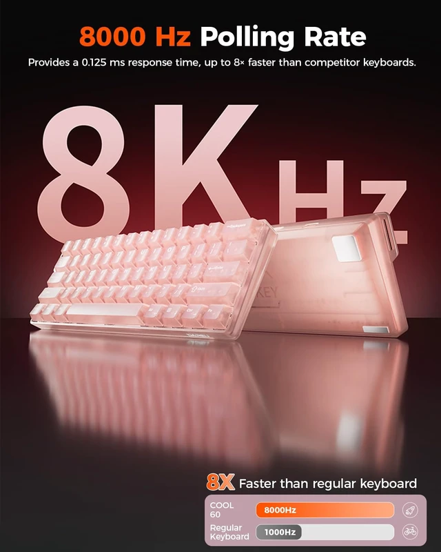 Alt view image 3 of 7 - COOL60 Pink Hall Effect Magnetic Switch Mechanical Gaming Keyboard
