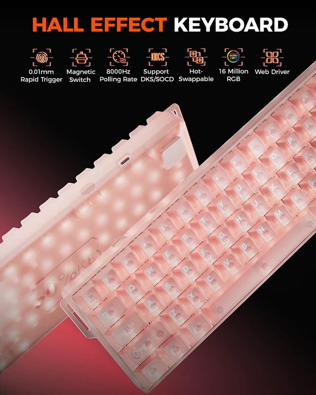 Alt view image 2 of 7 - COOL60 Pink Hall Effect Magnetic Switch Mechanical Gaming Keyboard