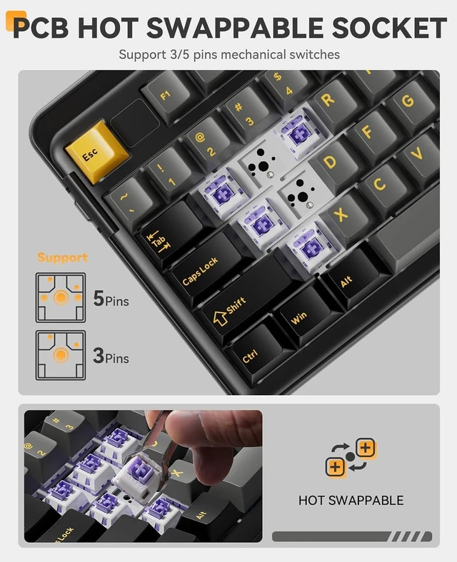 Alt view image 6 of 7 - EK98pro Wireless Mechanical Keyboard,96% Creamy Gaming Keyboard with Number Pad,Tri-Mode BT/2.4GHz/USB-C,Pre-lubed Linear Switches,Gasket Structure,Hot Swappable Custom,Backlit for Win/Mac