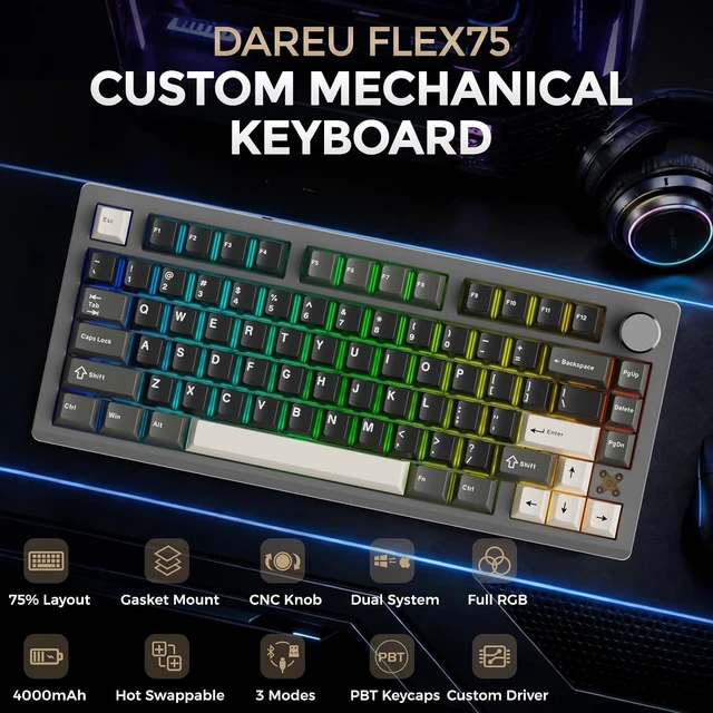 Alt view image 2 of 7 - FLEX75 Gasket Wireless Mechanical Keyboard with Knob