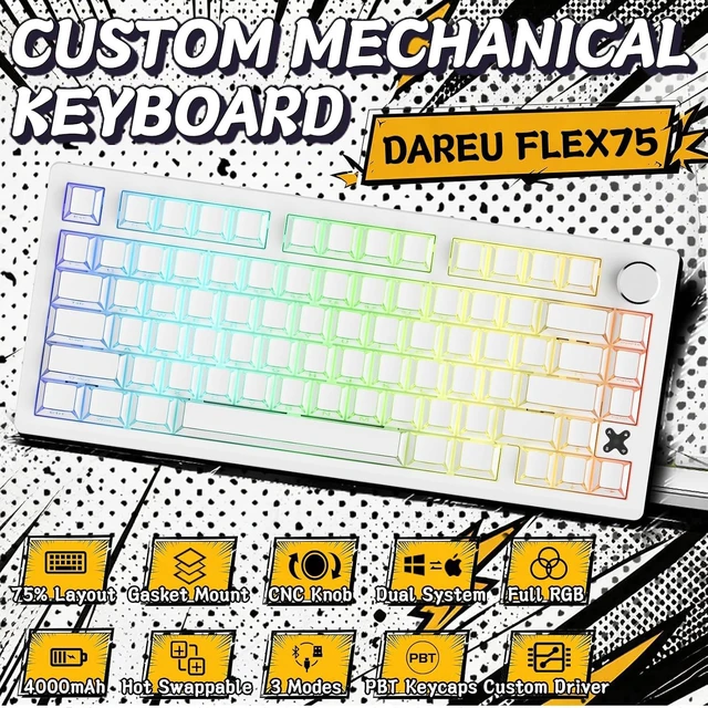 Alt view image 2 of 7 - FLEX75 Gasket Wireless Mechanical Keyboard with Knob-Comic