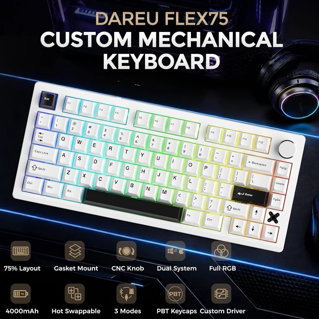 Alt view image 2 of 7 - FLEX75 Gasket Wireless Mechanical Keyboard with Knob