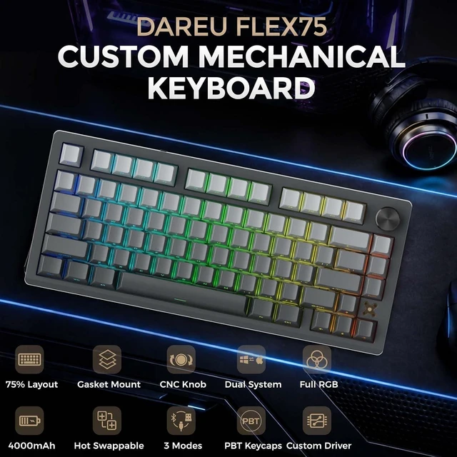 Alt view image 2 of 7 - FLEX75 Gasket Wireless Mechanical Keyboard with Knob