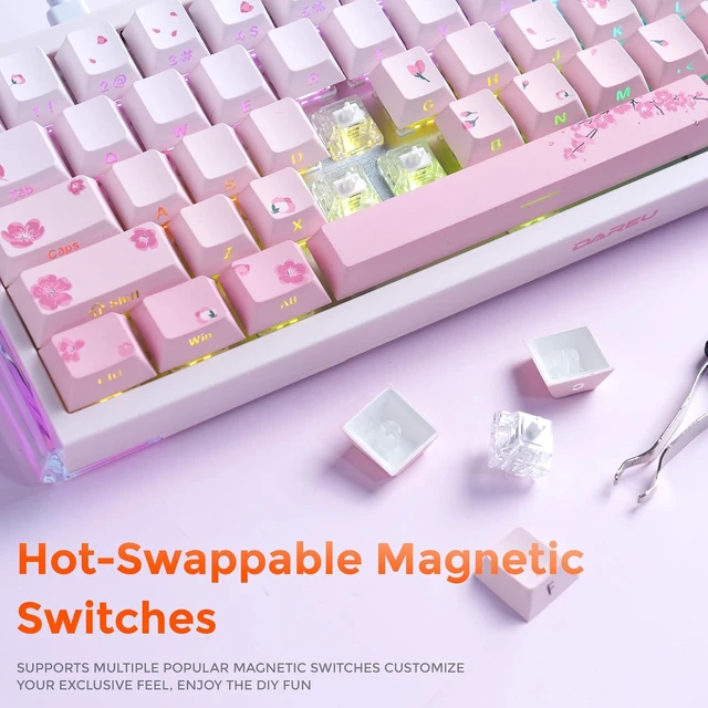 Alt view image 7 of 7 - COOL68 Sakura Pink Hall Effect Magnetic Switch Gaming Keyboard 65%