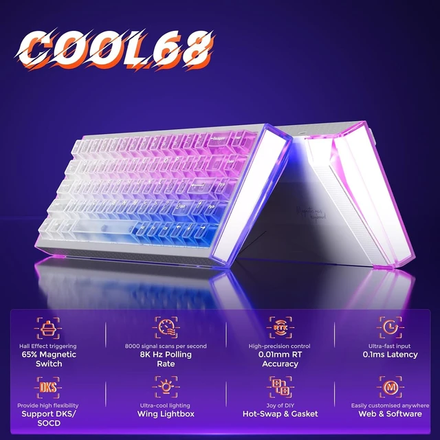 Alt view image 2 of 7 - COOL68 Hall Effect Magnetic Switch Mechanical Gaming Keyboard 65%