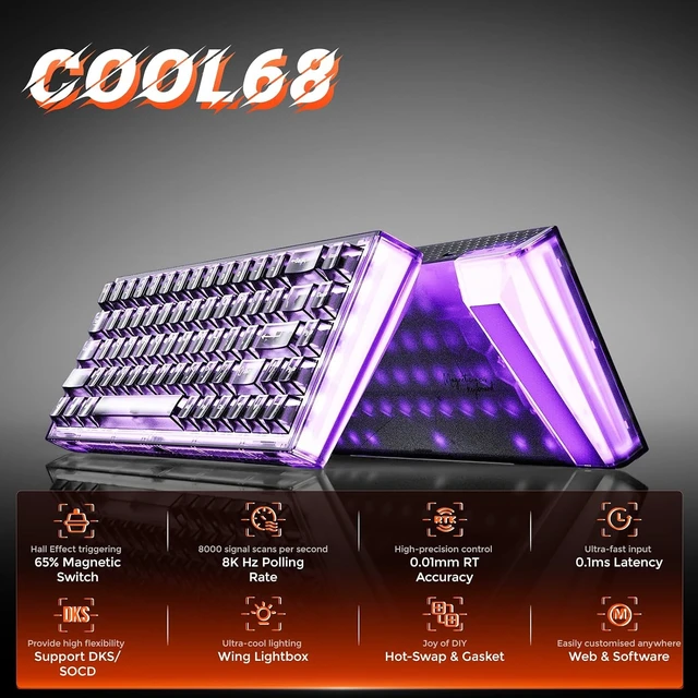 Alt view image 2 of 7 - COOL68 Hall Effect Magnetic Switch Mechanical Gaming Keyboard 65%