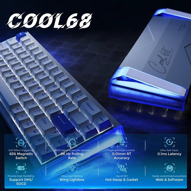 Alt view image 2 of 7 - COOL68 Hall Effect Magnetic Switch Mechanical Gaming Keyboard 65%