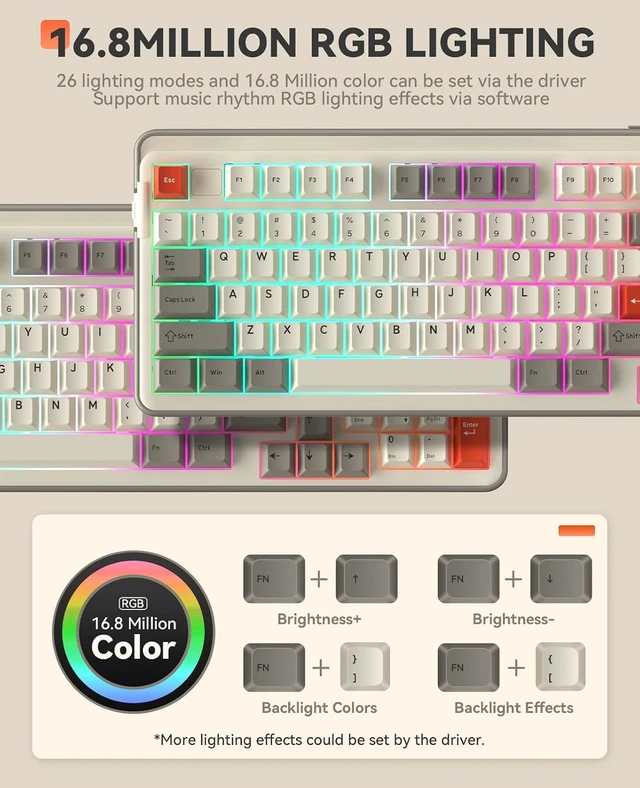 Alt view image 4 of 7 - EK98pro Wireless Mechanical Keyboard,Tri-Mode BT/2.4GHz/USB-C Creamy Gaming Keyboard with Number Pad,Pre-lubed Linear Switches,Gasket Structure,Hot Swappable Custom,RGB Backlit for Win/Mac