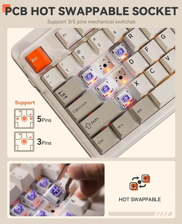 Alt view image 6 of 7 - EK98pro Wireless Mechanical Keyboard,Tri-Mode BT/2.4GHz/USB-C Creamy Gaming Keyboard with Number Pad,Pre-lubed Linear Switches,Gasket Structure,Hot Swappable Custom,RGB Backlit for Win/Mac