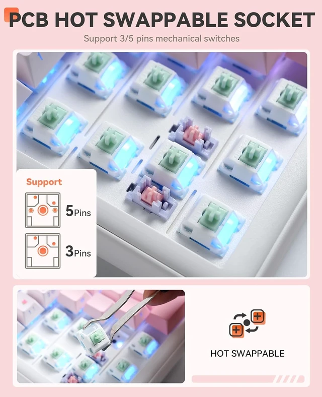 Alt view image 7 of 7 - EK98pro Sakura Pink Wireless Mechanical Keyboard,Tri-Mode BT/2.4GHz/USB-C Creamy Gaming Keyboard with Number Pad,Gasket Structure,Hot Swappable Custom,RGB Backlit for Win/Mac