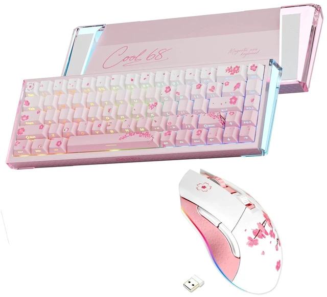Main image of Sakura Pink Wireless Gaming Mouse and COOL68 Rapid Trigger Magnetic Switch Gaming Keyboard