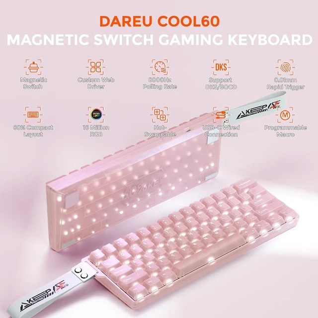 Alt view image 2 of 7 - Pink Keyboard and Mouse:COOL60 60% Rapid Trigger 8K Gaming Keyboard with Hall Effect Magnetic Switch &EM901 Sakura Wireless Gaming Mouse Combo