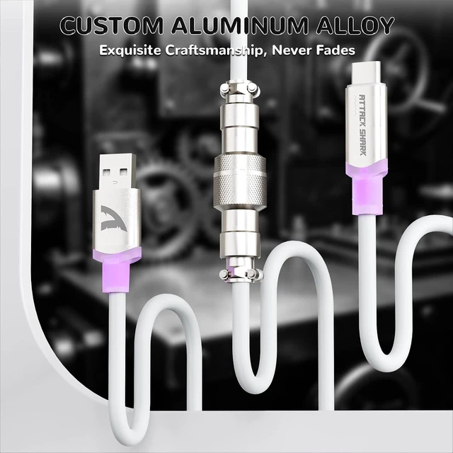 Alt view image 6 of 7 - C08 Custom Coiled USB C to A Cable for 8kHz Magnetic Keyboards,8K Dual Type-C Cable Hub, Magnetic Control RGB Light, High Speed Transmission Gaming Cable for Win/Mac/Gamers(White)