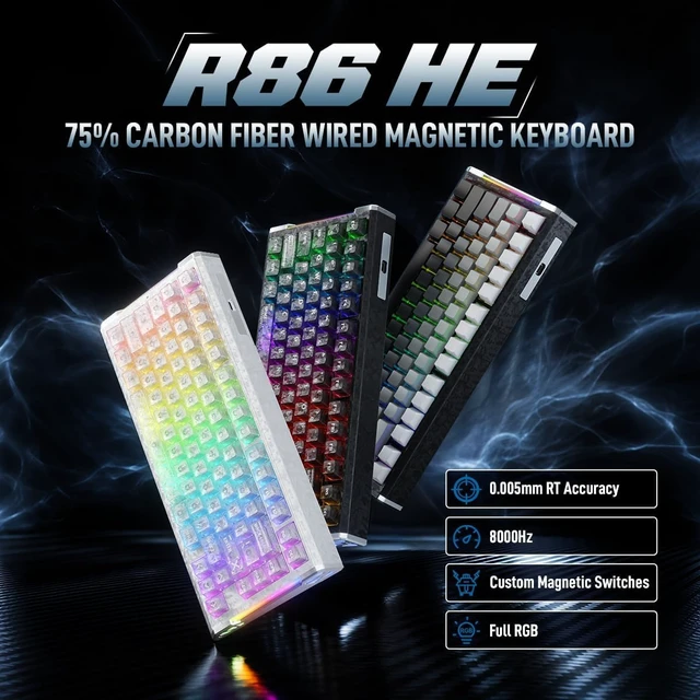 Alt view image 3 of 7 - R86 HE Wired 8K Carbon Fiber Magnetic Keyboard (Moonlight)