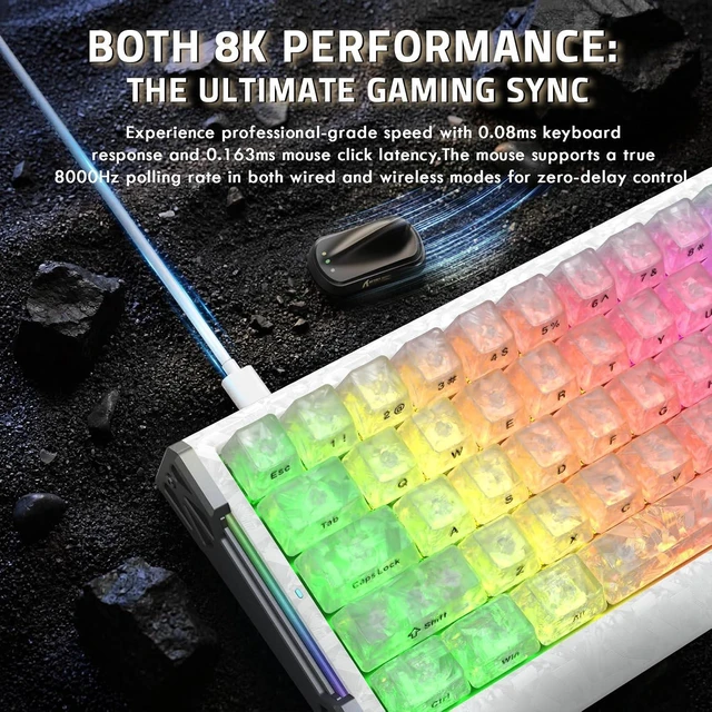 Alt view image 3 of 7 - R68 HE&X11Ultra Gaming Keyboard and Mouse Combo,8KHz Rapid Trigger Keyboard,PAW3950MAX Sensor,Wired/BT/2.4Ghz Programmable Mice for PC Gamer (Ice Ninja)