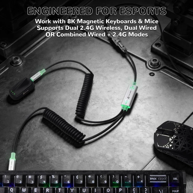 Alt view image 7 of 7 - C08 Custom Coiled USB C to A Cable for 8kHz Magnetic Keyboards,8K Dual Type-C Cable Hub, Magnetic Control RGB Light, High Speed Transmission Gaming Cable for Win/Mac/Gamers(Black)