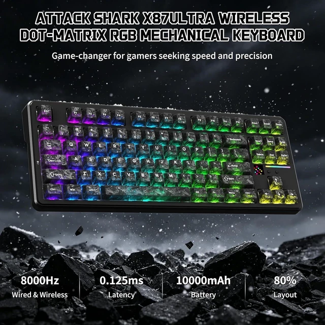 Alt view image 2 of 7 - X87 Ultra Wireless Mechanical Keyboard& G3 Ultra-Light Wireless Gaming Mouse, 10000mAh Battery, Dot-Matrix Screen, 16.8M RGB, Hot-Swappable, Programmable for PC Gamer (Forged Carbon)