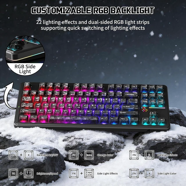 Alt view image 5 of 7 - X87 Ultra Wireless Mechanical Keyboard& G3 Ultra-Light Wireless Gaming Mouse, 10000mAh Battery, Dot-Matrix Screen, 16.8M RGB, Hot-Swappable, Programmable for PC Gamer (Forged Carbon)