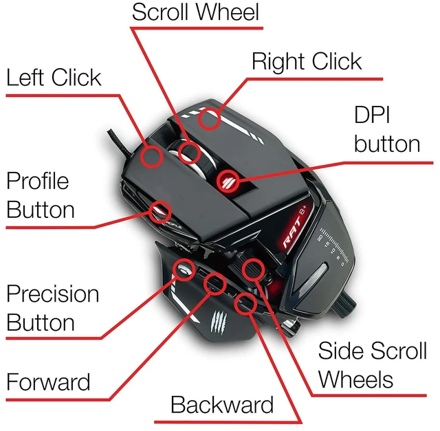 Alt view image 2 of 6 - R.A.T. 8+ Adjustable Wired Gaming Mouse - 16000 DPI - 11 Programmable Buttons - 4 User Profiles Stored Directly - Customize RGB LED - Additional Palm Rests and Pinky Supports - Black