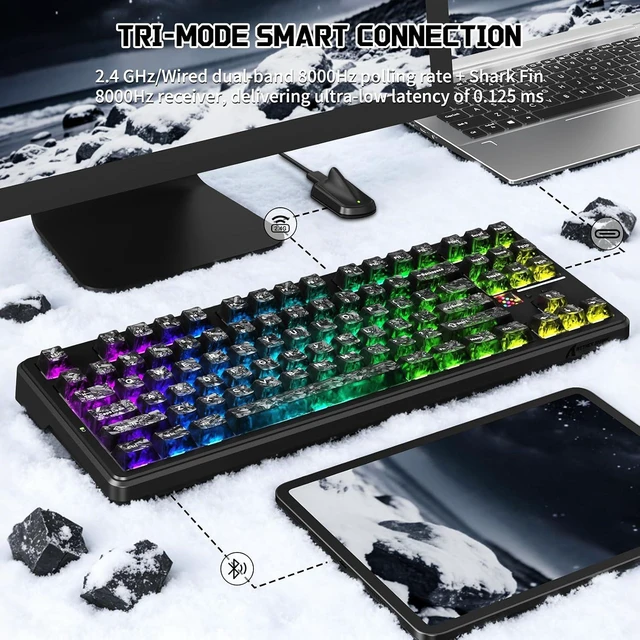 Alt view image 4 of 7 - X87 Ultra Wireless Mechanical Keyboard,Forged Carbon