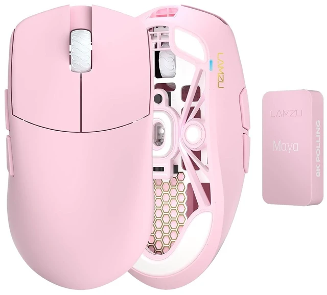 Main image of Maya Champion Edition Wireless Gaming Mouse, Ultra-Lightweight 45g, Optical Switch, Golden TTC Dust-Proof Encoder, Pixart PAW 3950 IC, 8K Compatible, for Small Hands Users (Light Pink)
