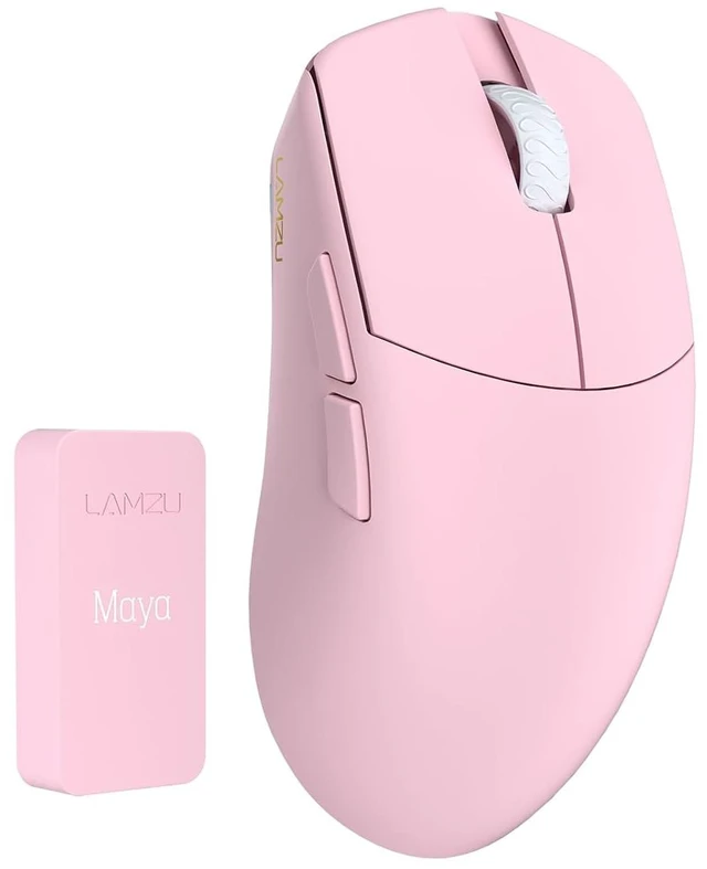 Alt view image 4 of 6 - Maya Champion Edition Wireless Gaming Mouse, Ultra-Lightweight 45g, Optical Switch, Golden TTC Dust-Proof Encoder, Pixart PAW 3950 IC, 8K Compatible, for Small Hands Users (Light Pink)