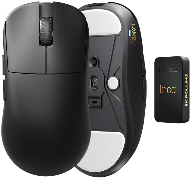 Alt view image 2 of 6 - Inca Gaming Mouse, 8K Polling Rate, Optical Switches, TTC Encoder, Paw3950 IC, Nordic 52840 MCU, Symmetrical High-Hump, Recommended for Claw-Grip Gamers, 8K Dongle Included (Black)