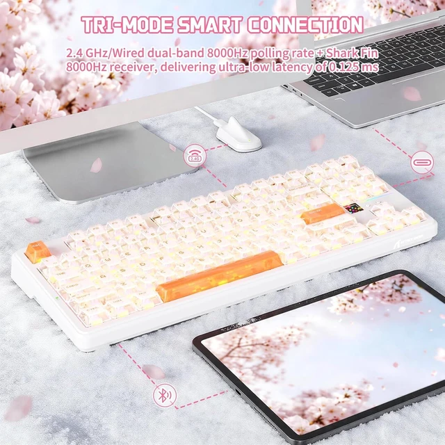 Alt view image 4 of 7 - X87 Ultra Wireless Mechanical Keyboard,Iced Orange