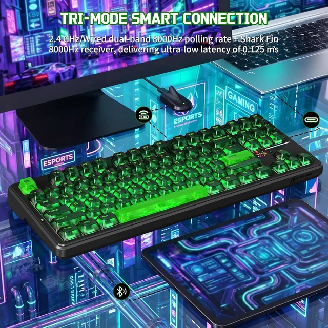 Alt view image 4 of 7 - X87 Ultra Wireless Mechanical Keyboard,Shadow Jade
