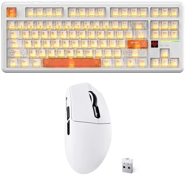 Main image of X87 Ultra Wireless Mechanical Keyboard& G3 Ultra-Light Wireless Gaming Mouse, 10000mAh Battery, Dot-Matrix Screen, 16.8M RGB, Hot-Swappable, Programmable for PC Gamer (Iced Orange)