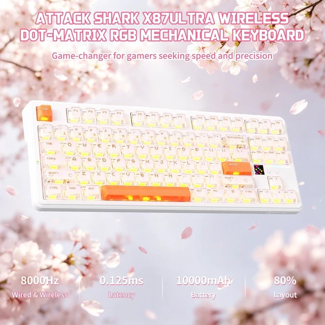 Alt view image 2 of 7 - X87 Ultra Wireless Mechanical Keyboard& G3 Ultra-Light Wireless Gaming Mouse, 10000mAh Battery, Dot-Matrix Screen, 16.8M RGB, Hot-Swappable, Programmable for PC Gamer (Iced Orange)