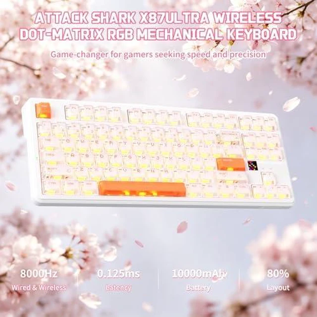 Alt view image 6 of 7 - X87 Ultra Wireless Mechanical Keyboard& X11SE Ultra-Light Wireless Gaming, 10000mAh Battery, Dot-Matrix Screen, 16.8M RGB, Hot-Swappable, Programmable for PC Gamer (Iced Orange)