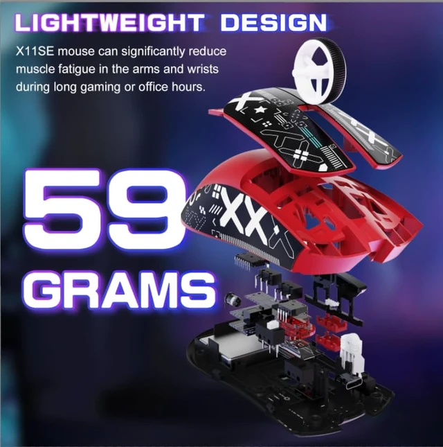 Alt view image 3 of 7 - X11 SE Ultra-Light Wireless Gaming Mouse,Red&Sticker
