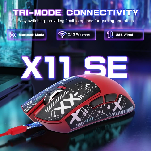 Alt view image 2 of 7 - X11 SE Ultra-Light Wireless Gaming Mouse,Red&Sticker