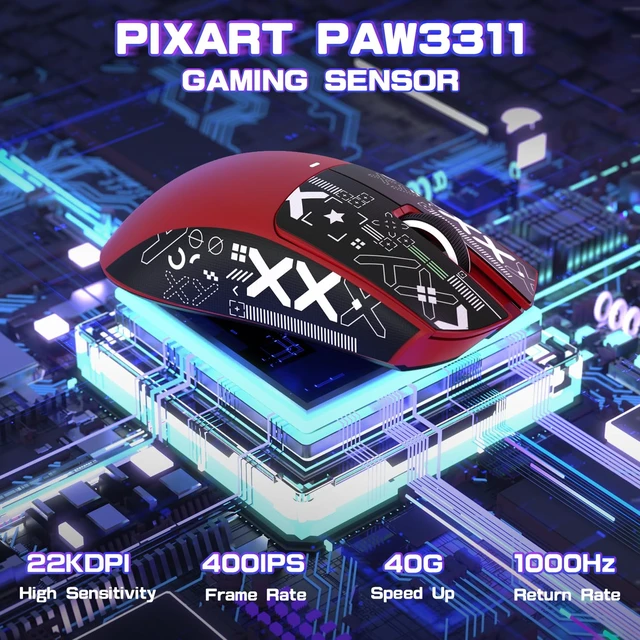 Alt view image 4 of 7 - X11 SE Ultra-Light Wireless Gaming Mouse,Red&Sticker