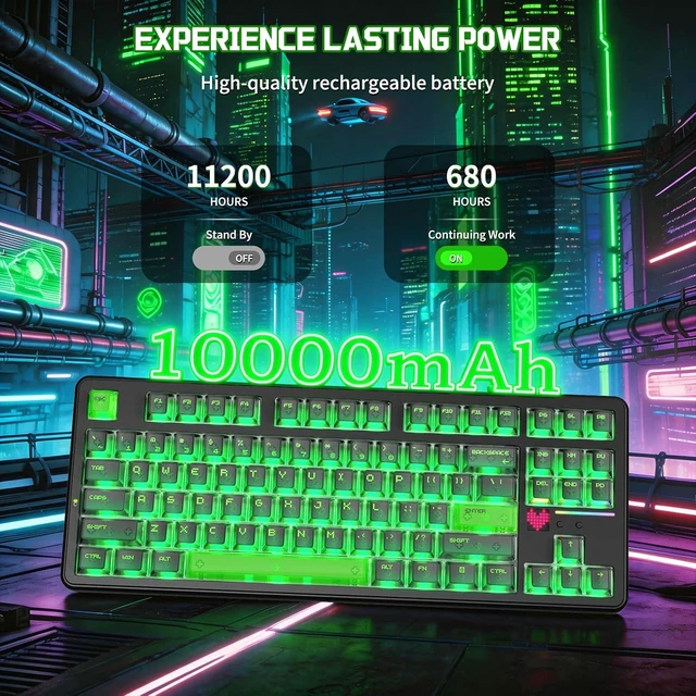 Alt view image 4 of 7 - X87 Ultra Wireless Mechanical Keyboard& G3 Ultra-Light Wireless Gaming Mouse, 10000mAh Battery, Dot-Matrix Screen, 16.8M RGB, Hot-Swappable, Programmable for PC Gamer (Shadow Jade)