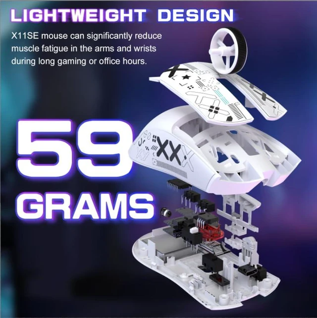 Alt view image 3 of 7 - X11 SE Ultra-Light Wireless Gaming Mouse, White&Sticker