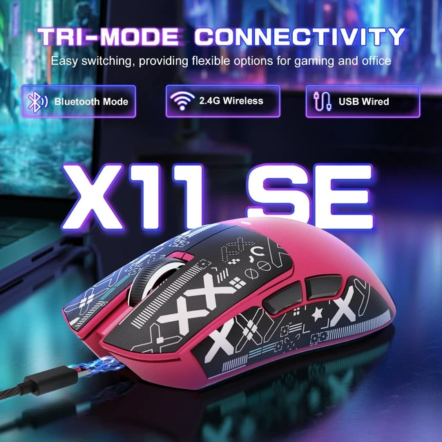 Alt view image 2 of 7 - X11 SE Ultra-Light Wireless Gaming Mouse, Berry Red&Sticker