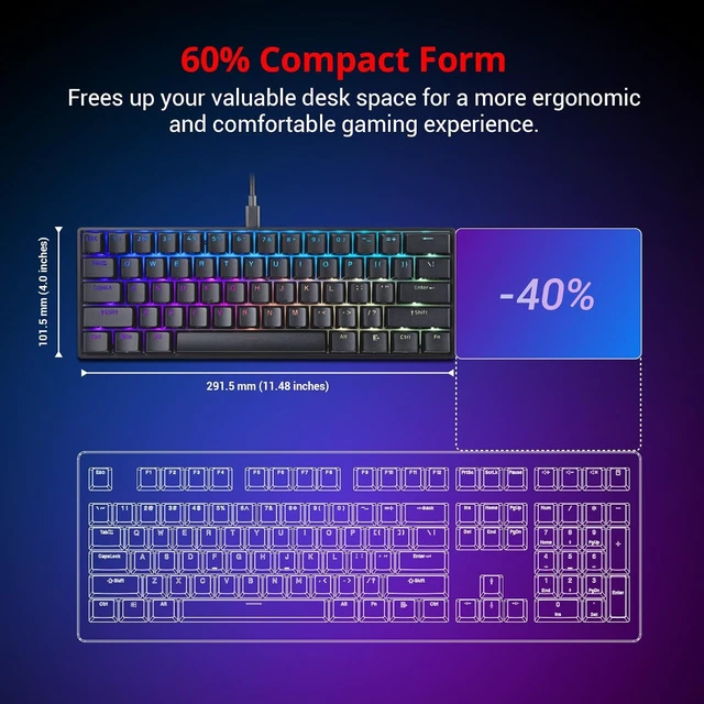 Alt view image 5 of 7 - S.T.R.I.K.E. 6 60 Percent Gaming Keyboard Mechanical Keyboard