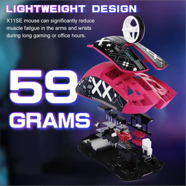 Alt view image 3 of 7 - X11 SE Ultra-Light Wireless Gaming Mouse, Berry Red&Sticker
