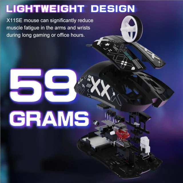 Alt view image 3 of 7 - X11 SE Ultra-Light Wireless Gaming Mouse,Black&Sticker