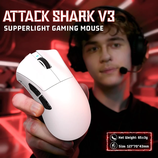 Alt view image 2 of 7 - V3 Ultra-Light Wireless Gaming Mouse,PAW3311 Sensor, 500mAh, 62g, 25KDPI 2.4G/BT/USB-C Rechargeable Wireless Mouse with 5 Programmable Buttons for Laptop,PC,Mac Gamer (White)