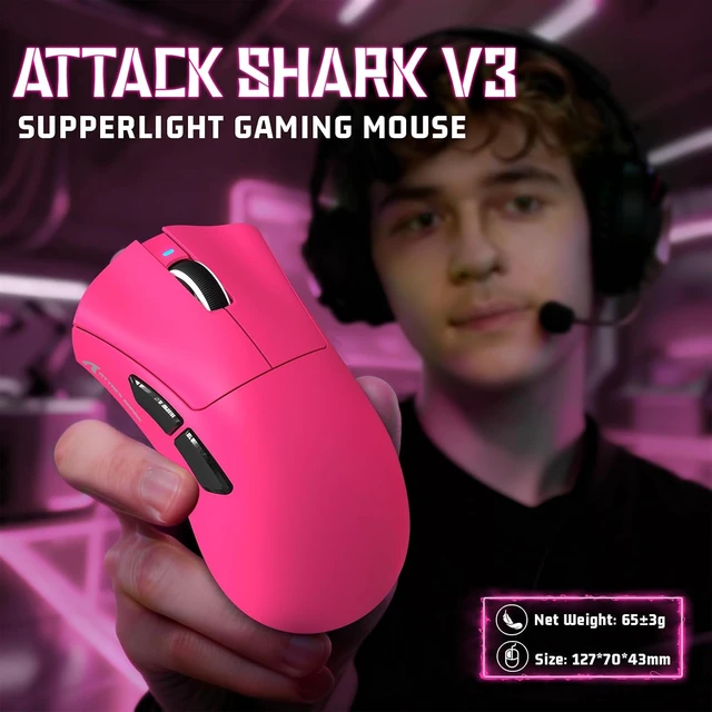 Alt view image 2 of 7 - V3 Ultra-Light Wireless Gaming Mouse,PAW3311 Sensor, 500mAh, 62g, 25KDPI 2.4G/BT/USB-C Rechargeable Wireless Mouse with 5 Programmable Buttons for Laptop,PC,Mac Gamer (Berry Red)