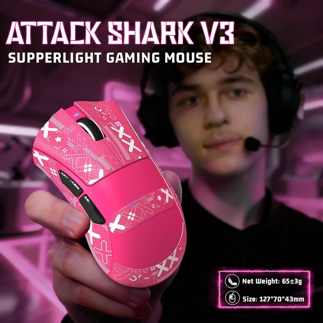 Alt view image 2 of 7 - V3 Ultra-Light Wireless Gaming Mouse,PAW3311 Sensor, 500mAh, 62g, 25KDPI 2.4G/BT/USB-C Rechargeable Wireless Mouse with 5 Programmable Buttons for Laptop,PC,Mac Gamer (Berry Red Griptape)