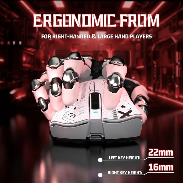 Alt view image 7 of 7 - V3 Ultra-Light Wireless Gaming Mouse,PAW3311 Sensor, 500mAh, 62g, 25KDPI 2.4G/BT/USB-C Rechargeable Wireless Mouse with 5 Programmable Buttons for Laptop,PC,Mac Gamer (White Griptape)