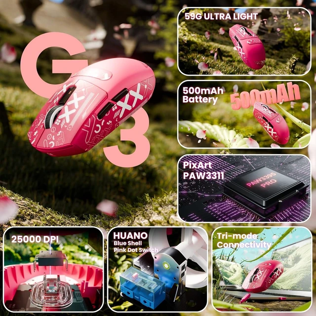 Alt view image 2 of 7 - G3 Wireless Gaming Mouse,Berry Red&Sticker