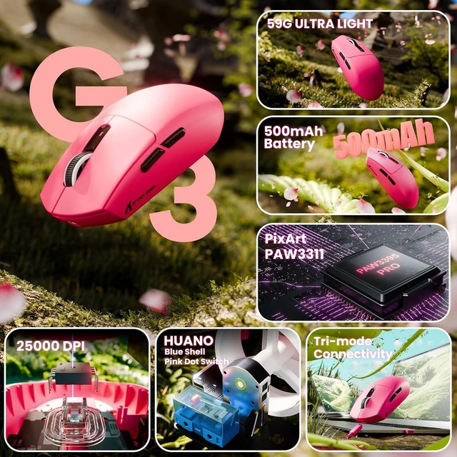 Alt view image 2 of 7 - G3 Wireless Gaming Mouse,Berry Red