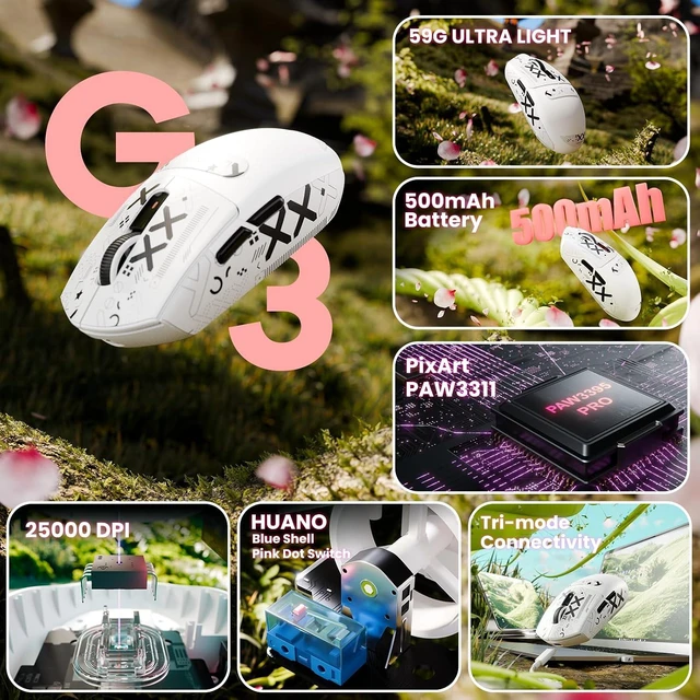 Alt view image 2 of 7 - G3 Wireless Gaming Mouse, White&Sticker