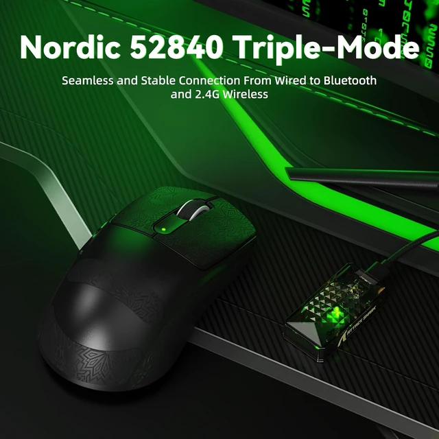 Alt view image 6 of 7 - V5 Wireless Gaming Mouse with 42000 DPI -PAW3950 MAX Sensor -55g Ultra-Lightweight-Nordic 52840 MCU,Wired/BT/2.4GHz Wirelss Programmable Mouse for PC/Mac (Black Sticker)