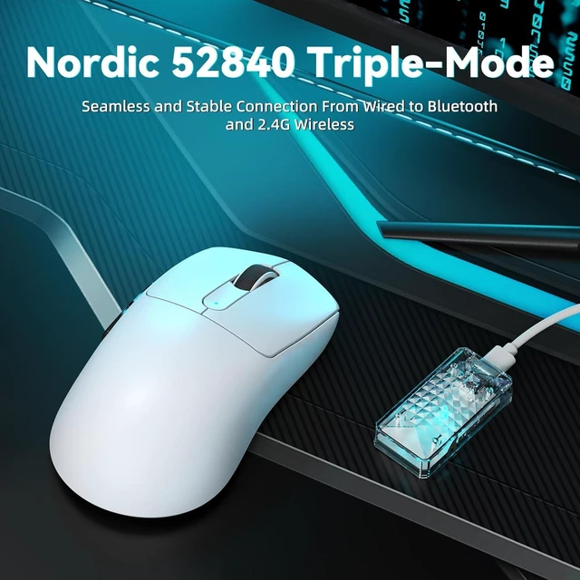 Alt view image 6 of 7 - V5 Wireless Gaming Mouse with 42000 DPI -PAW3950 MAX Sensor -55g Ultra-Lightweight-Nordic 52840 MCU,Wired/BT/2.4GHz Wirelss Programmable Mouse for PC/Mac (White)